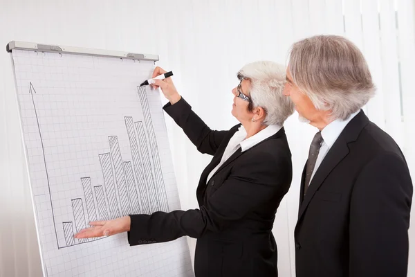 Empresária desenhando um gráfico de barras — Fotografia de Stock