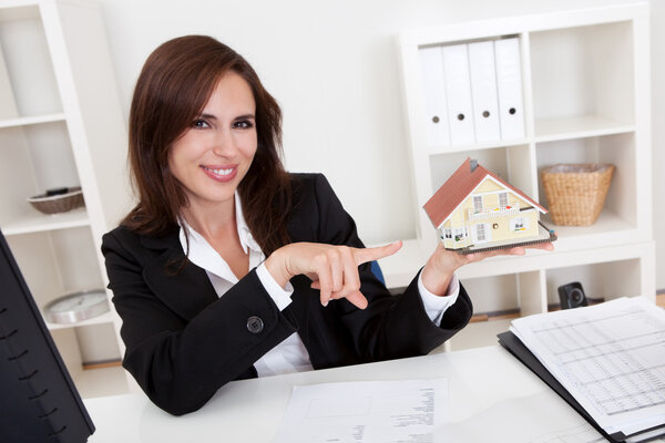 Бизнесвумен с домашней моделью
