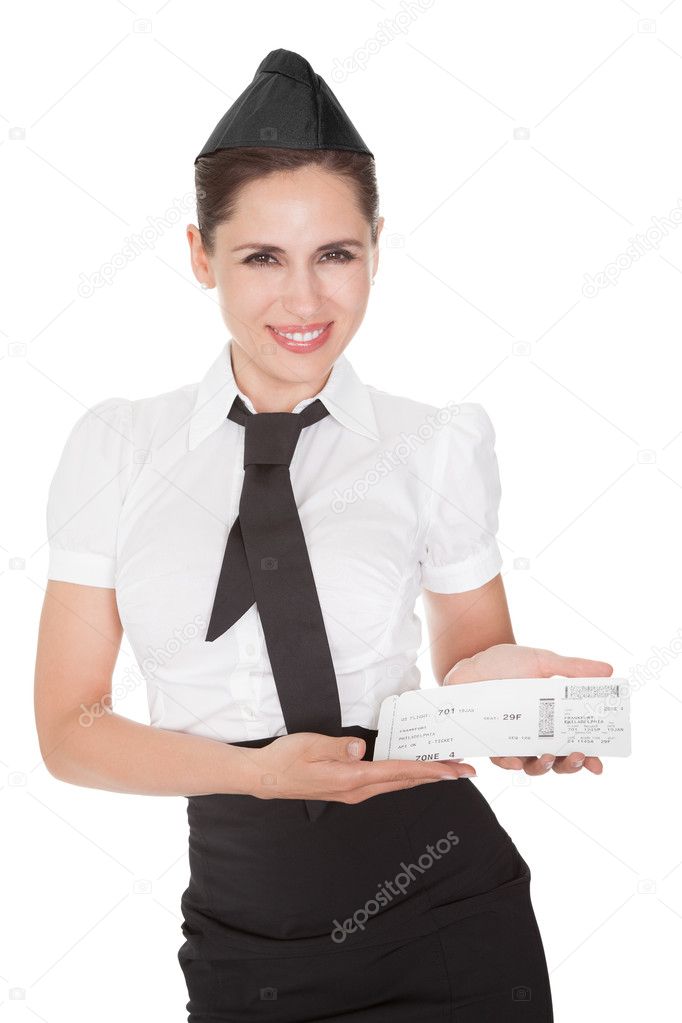 Hospitality hostess presenting a voucher Stock Photo by ©AndreyPopov