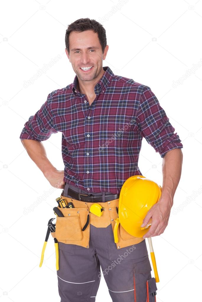 Young Worker Man With Hard Hat
