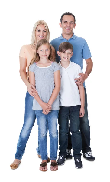 Retrato de família feliz no fundo branco — Fotografia de Stock