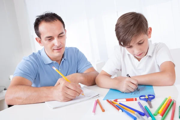 Father And Son Drawing Together — Stock Photo, Image