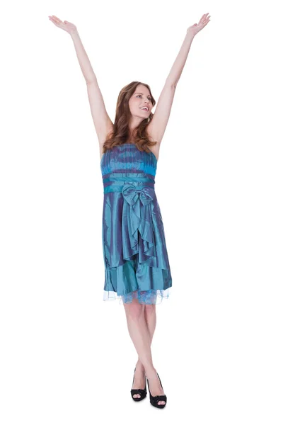 Cheerful woman with arms raised — Stock Photo, Image