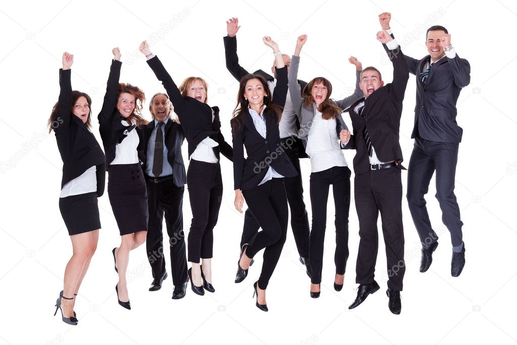 Group of jubilant business