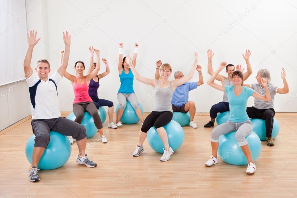 Large group of doing pilates