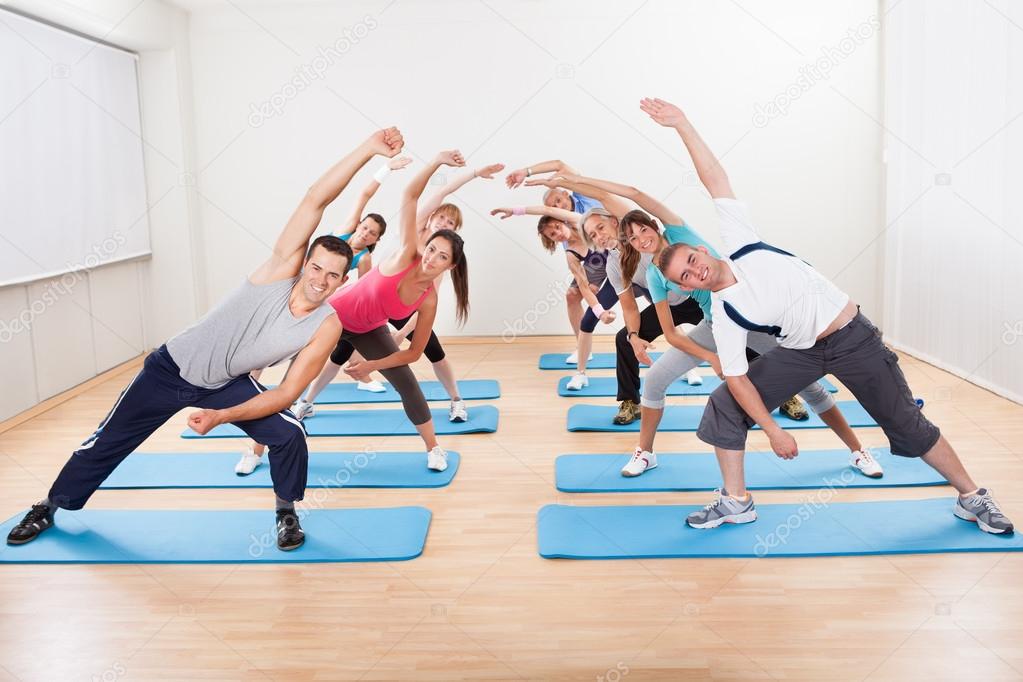 Group of doing aerobics