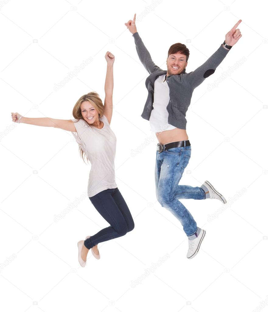 Jubilant young man and woman