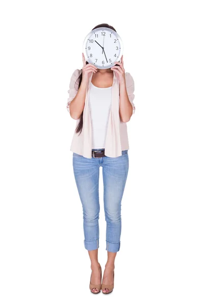 Femme avec un visage d'horloge — Photo