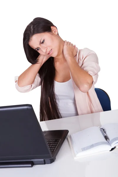 Woman with a stiff neck — Stock Photo, Image