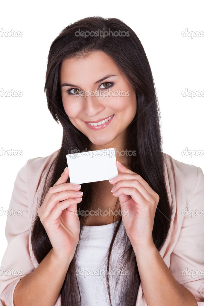 Attractive brunette with business card