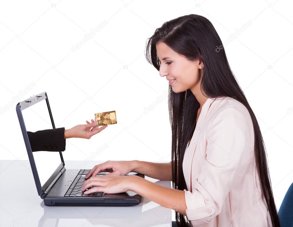 Woman doing online shopping or banking