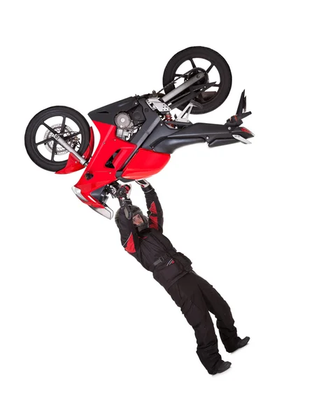 Biker facendo acrobazia salto estremo sulla sua moto — Foto Stock