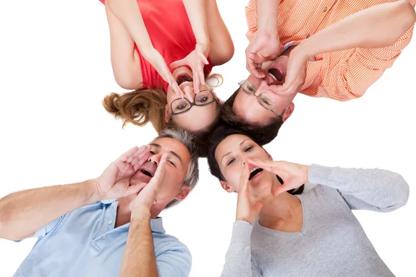 Four friends calling out — Stock Photo, Image