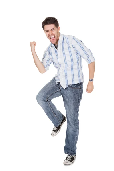 Příležitostné muž křičí radostí — Stock fotografie
