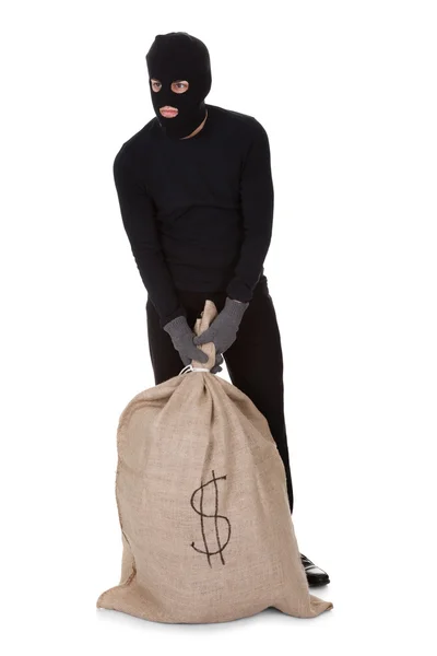 Thief with a large bag of money — Stock fotografie