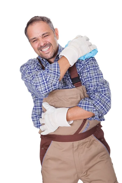 Construction Worker Suffering With Shoulder Pain — Stock Photo, Image