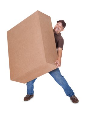 Delivery Man Carrying Heavy Box