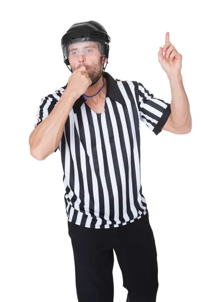 Portrait of hockey judge whistling — Stock Photo, Image