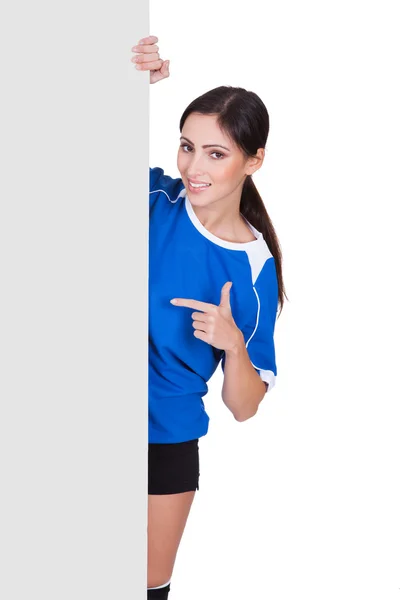 Sporty Woman Holding Blank Placard — Stock Photo, Image