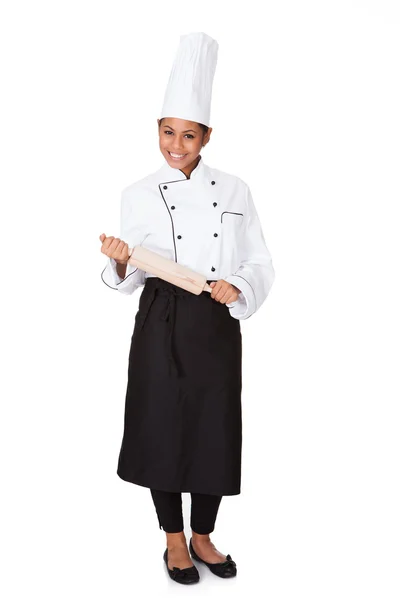 Female Chef With Battledore In Hand — Stock Photo, Image