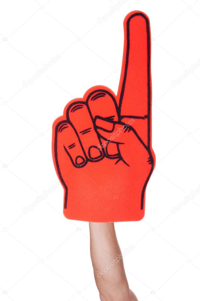 Close-up Of Hand Wearing Foam Finger