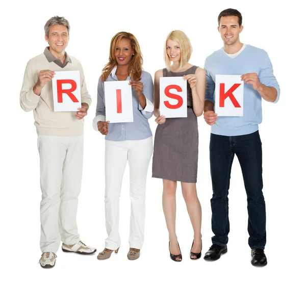 Grupa gospodarstwa znak pokładzie ilustrujące ryzyka — Zdjęcie stockowe