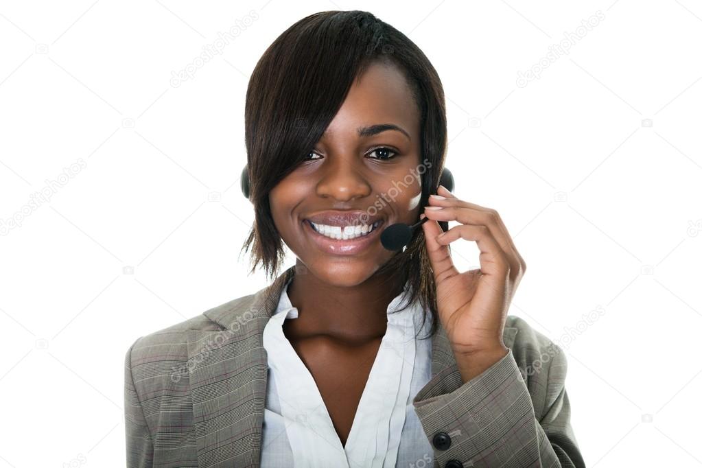Customer services representative on white background