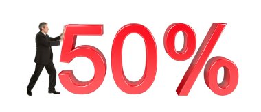yüzde 50 satışı işareti iterek işadamı