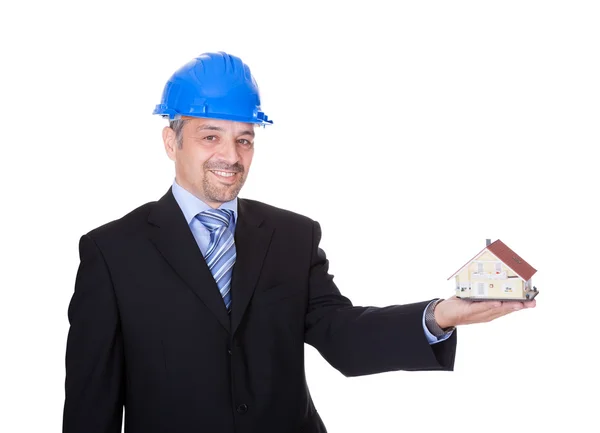 Happy Male Architect Holding Model House — Stock Photo, Image