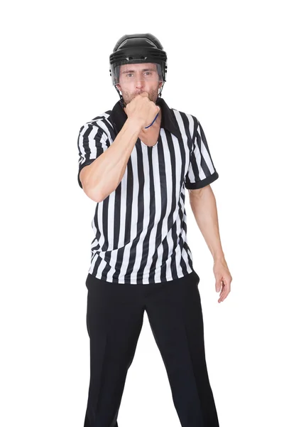 Portrait of hockey judge whistling — Stock Photo, Image