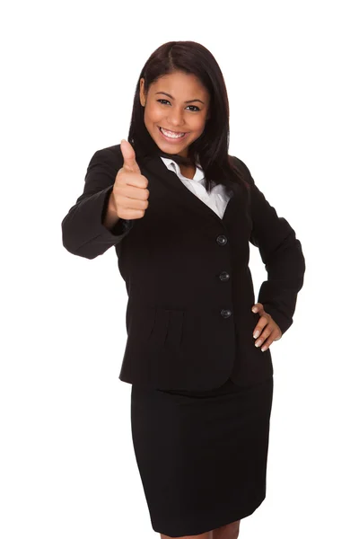 Mujer de negocios mostrando el signo de pulgar hacia arriba —  Fotos de Stock