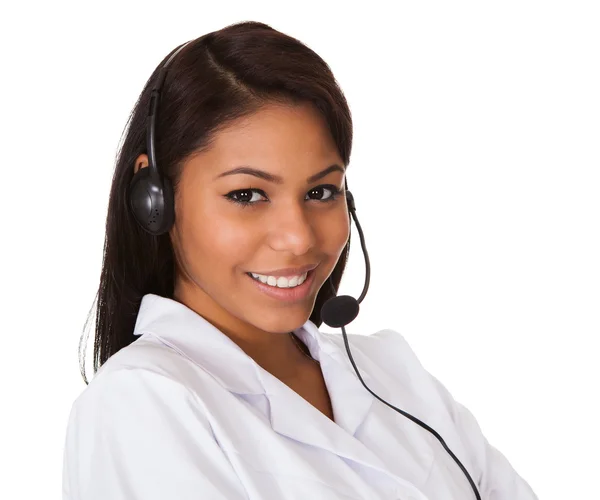 Happy Woman Wearing Headset — Stock Photo, Image