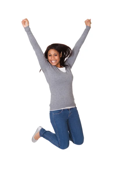 Portrait Of Excited Young Woman Jumping — Stock Photo, Image