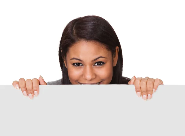 Young Woman Holding Placard — Stockfoto