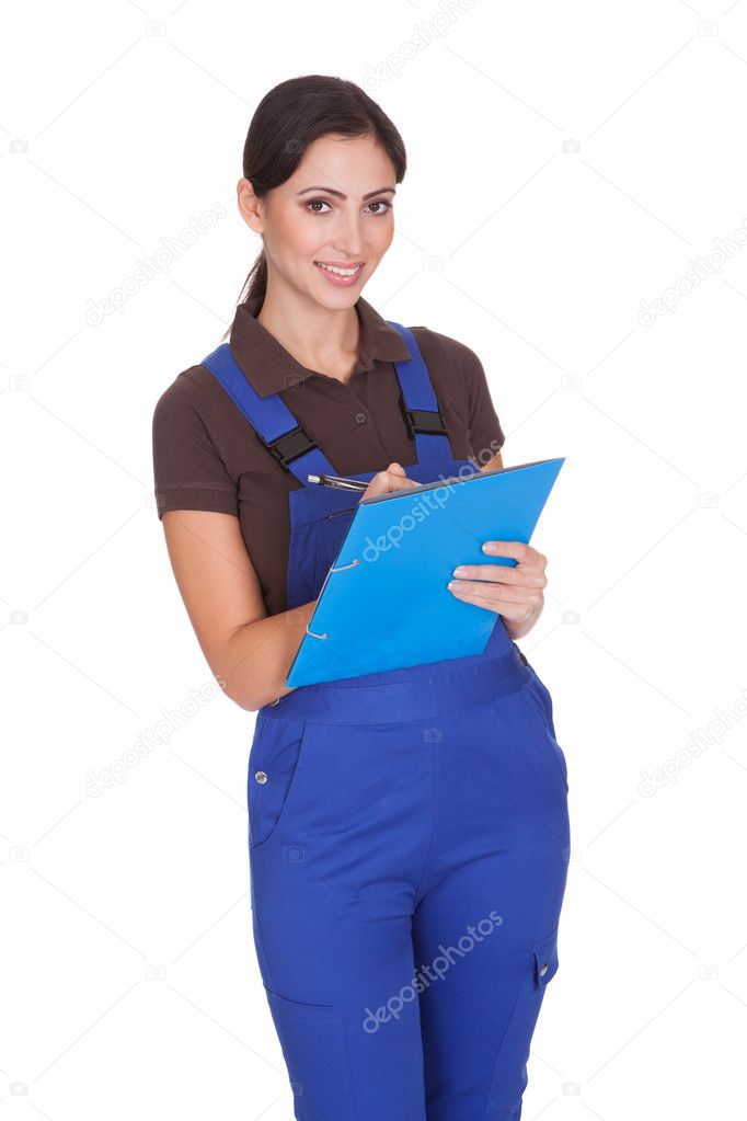 Female Plumber With Clipboard