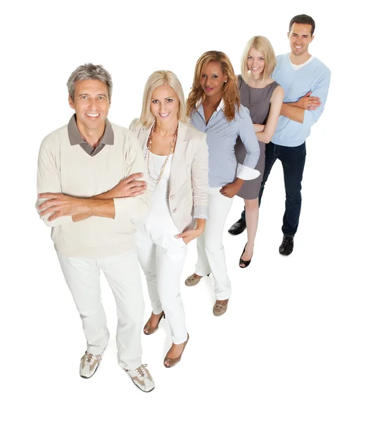 Creative business team standing in line on white — Stock Photo, Image