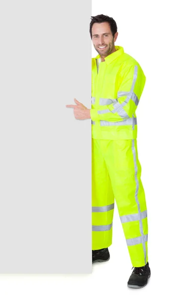 Happy worker wearing safety jacket — Stock Photo, Image