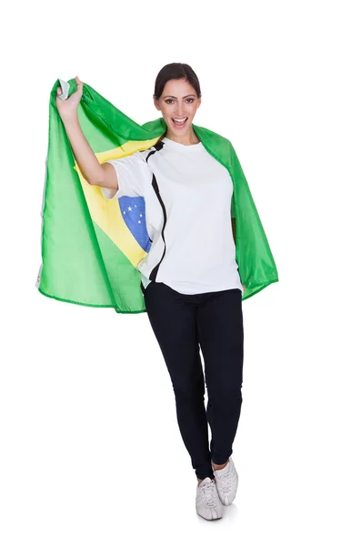 Mujer bonita sosteniendo una bandera inglesa — Foto de Stock