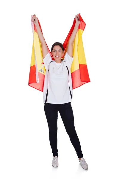 Porträt einer Frau mit spanischer Flagge — Stockfoto