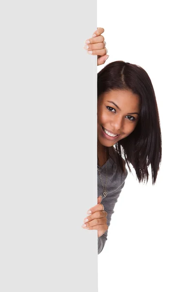 Young Woman Holding Placard — Stockfoto