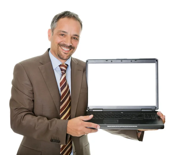 Vertrouwen marketingmanager weergeven van een laptop — Stockfoto