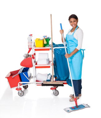 Female Cleaner With Cleaning Equipment