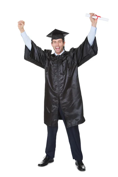 Retrato de feliz estudante de pós-graduação torcendo — Fotografia de Stock