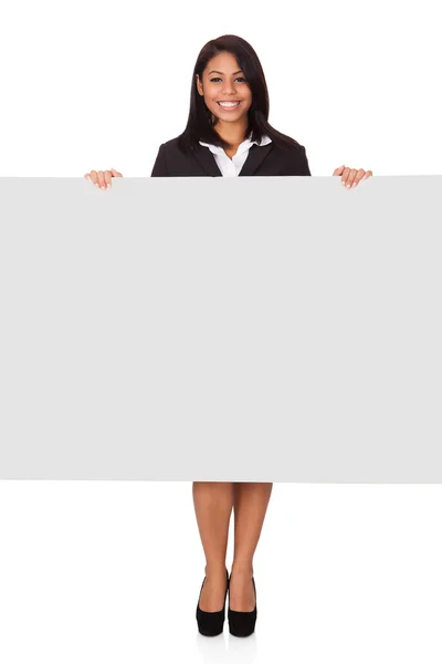 Happy Businesswoman Holding Placard — Stock Photo, Image