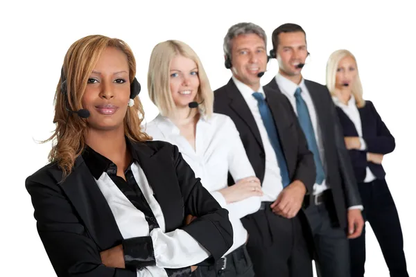 Confident business team with headsets — Stock Photo, Image