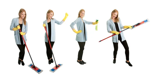 Photos of young cleaning woman — Stock Photo, Image