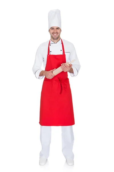 Portret van vrolijke chef-kok in uniform — Stockfoto