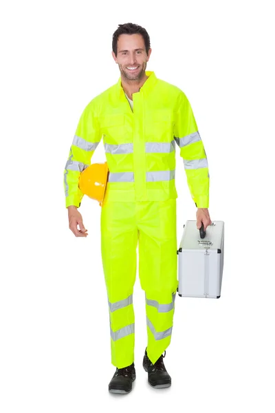 Happy worker wearing safety jacket — Stock Photo, Image