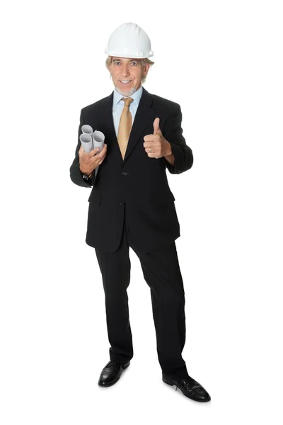 Senior construction worker giving thumbs up — Stock Photo, Image