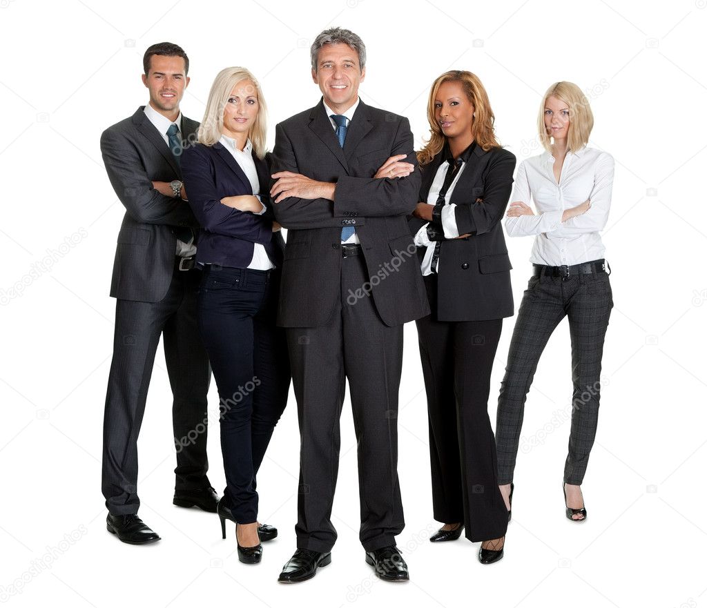 Team of successful business on white